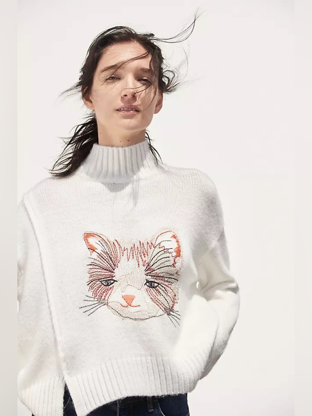 Anthropologie Moth Miaou Cat Turtleneck Sweater XS
